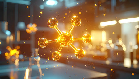 Science background image with molecule. 3d rendering toned image double exposureの素材