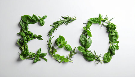 Creative layout made of fresh herbs on white background, top viewの素材