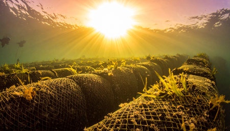 Fishing nets on the green field at sunset,Thailand.の素材
