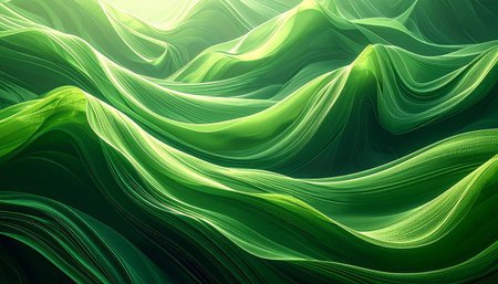 Green abstract wavy background. 3d rendering, 3d illustration.の素材
