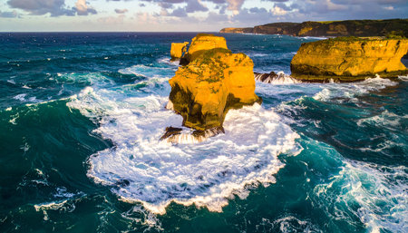 Aerial view of the cliffs at Great Ocean Road, Victoria, Australiaの素材