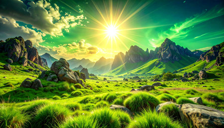 Fantastic summer landscape. Dramatic scene. Artistic style. Beauty world.の素材