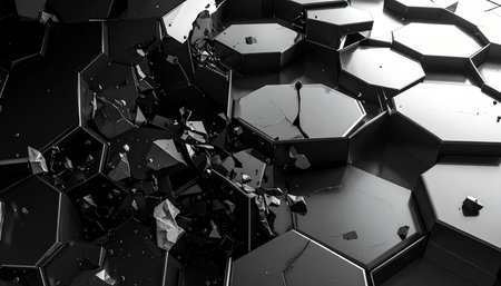 3d render of abstract geometric background with hexagons in black colorの素材
