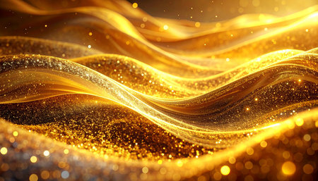 golden shiny wave background. 3d rendering, 3d illustration.の素材