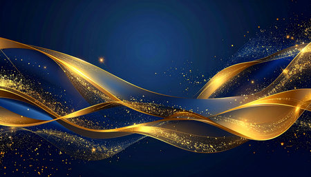 Abstract golden waves on blue background. Vector illustration for your design.の素材