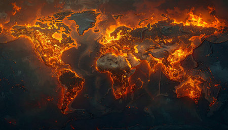 Volcanic eruption in the form of a map of the world.の素材
