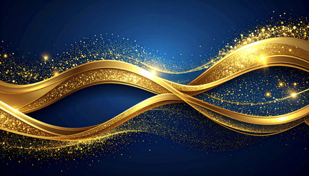Abstract background with golden lines and sparkles. Vector Illustration.の素材