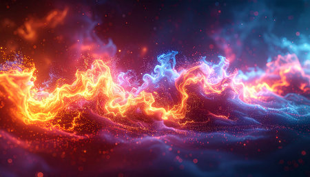 3d render of abstract background with glowing particles. 3d illustration of abstract background with glowing particlesの素材