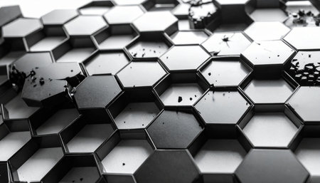 Abstract black and white hexagon background. 3d render illustration.の素材