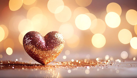 Gold heart on bokeh background. Valentines day concept.の素材