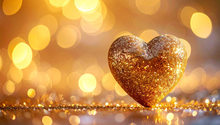 golden heart on bokeh background, valentine's dayの素材
