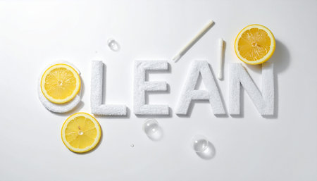 word lemon made of towels and fresh lemon on white background, top viewの素材