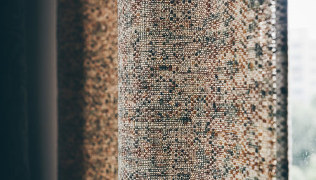 Detailed close-up of a woven fabric with a speckled, multicolored pattern. Clear details and vibrant colors e...の素材