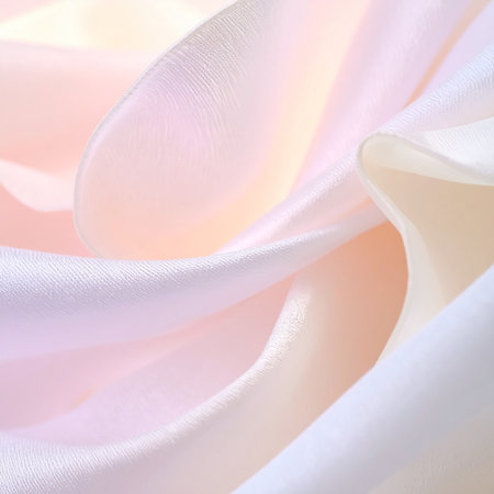 Close-up of soft, flowing pink and white fabric with gentle light creating subtle shadows.の素材