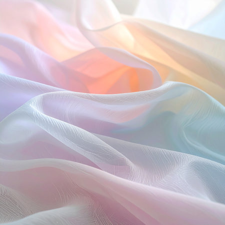 Soft pastel fabric folds with gentle light reflections in pink purple blue and yellowの素材