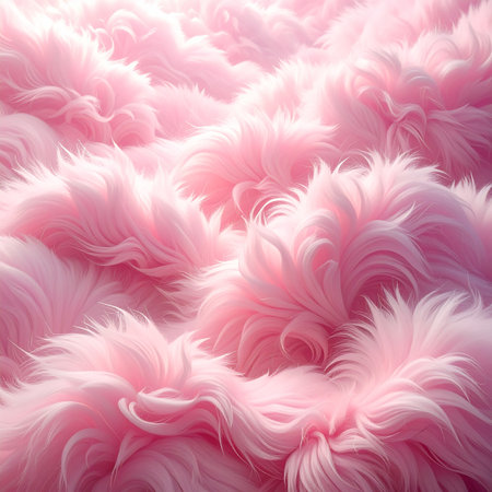 A close-up of soft pink fluffy fur texture with gentle light and shadow play. Clear details and vibrant color...の素材