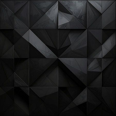 Dark abstract geometric faceted panels with glossy marble accents and sharp angular shapes.の素材
