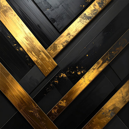 Abstract geometric pattern with bold black and textured gold diagonal stripes. Clear details and vibrant colo...の素材