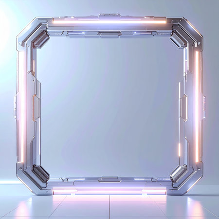 Steel showing futuristic sci- fi octagonal frame with neon lights and metallic texture keywords: futuristic,...の素材