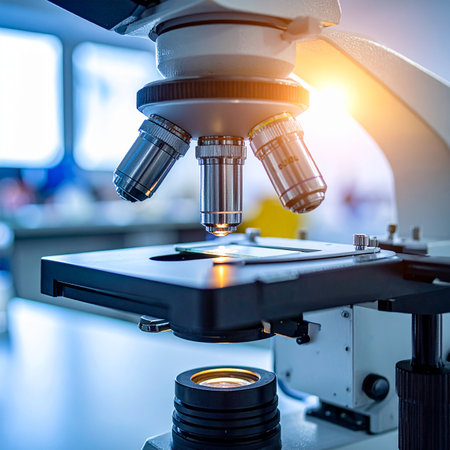 Compound microscope with rotating turret of objective lenses and illuminated stageの素材