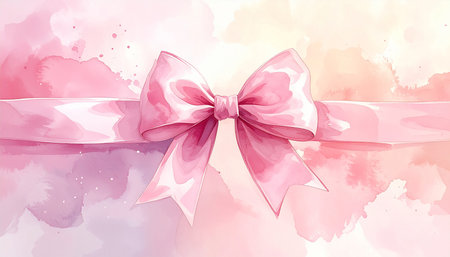 Pink watercolor bow and ribbon against a soft pastel abstract background. Clear details and vibrant colors en...の素材