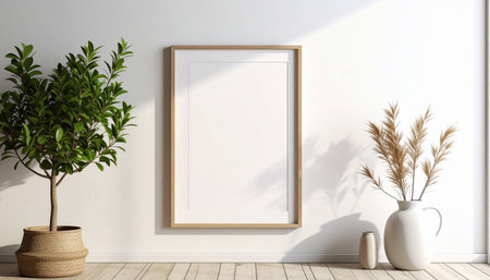 Mock up poster frame in modern interior background, 3D renderingの素材