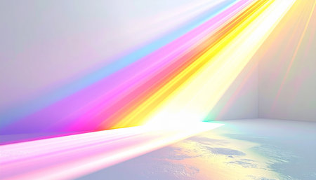 abstract scene with colorful rays of light, 3d render illustrationの素材