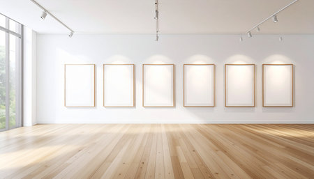 Modern bright interiors apartment with mockup poster frame 3D rendering illustrationの素材