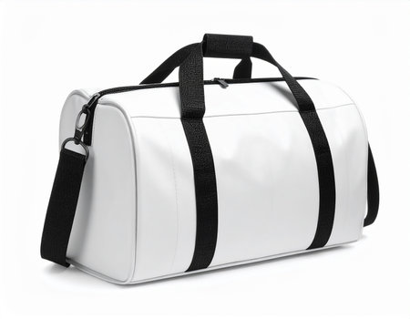 White sport bag isolated on white background. Clipping path included.の素材