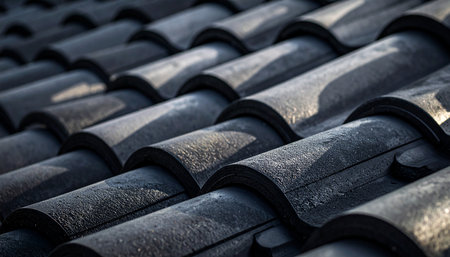 close up of roof tiles in a small village in germanyの素材