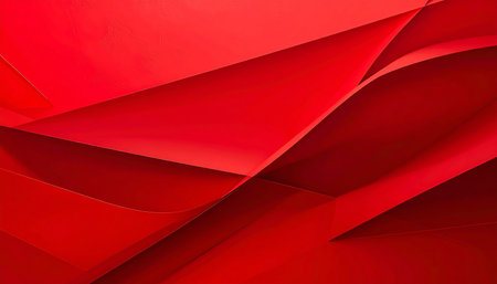 Abstract red background with curved sheets of paper. 3d render illustrationの素材