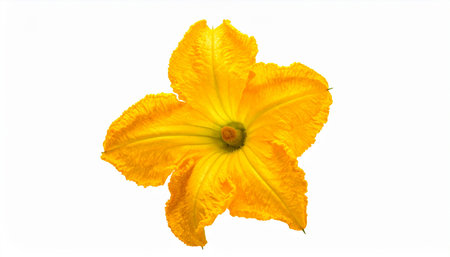 Yellow zucchini flower isolated on white background with clipping path.の素材