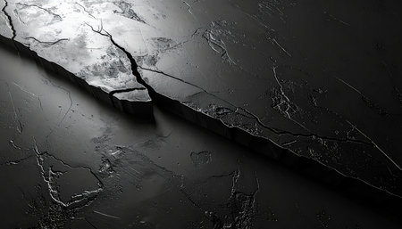 Cracked black surface. Abstract cracked background. 3d render illustrationの素材