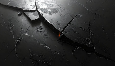 Cracked black wall. Abstract background. 3D rendering illustration.の素材