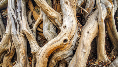 Dry tree roots in the forest, close up. Nature backgroundの素材