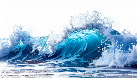 Blue ocean wave on white background. 3d rendering. Computer digital drawing.の素材