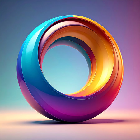 3d render, abstract background, blue and orange rings, round shapeの素材