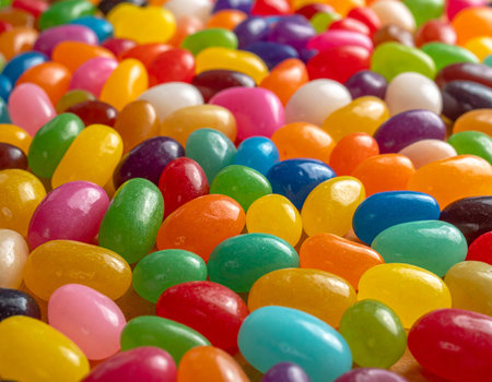 Colorful jelly beans background. Close up of colorful candies.の素材