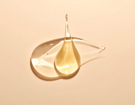 A drop of cosmetic oil on a beige background. 3d renderingの素材