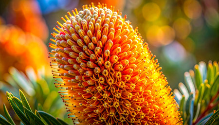 Close up of a protea flower in a park in Sydney, Australiaの素材