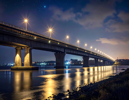 Night view of the bridge over the Dnieper river in Kiev, Ukraineの素材