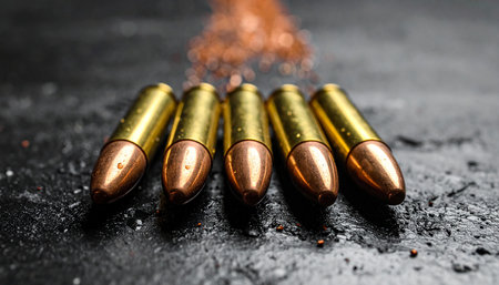 Bullets on a dark background. Shallow depth of field.の素材