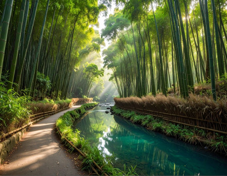 Beautiful bamboo forest at Arashiyama, Kyoto, Japanの素材