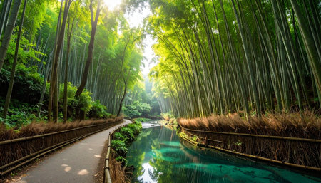 Bamboo forest in Arashiyama, Kyoto, Japan.の素材
