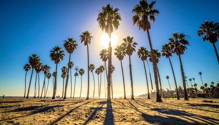 Palm trees on the beach in Los Angeles, California, USAの素材