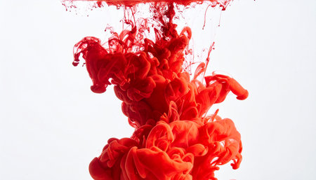 Red ink in water isolated on white background. Abstract background for designの素材