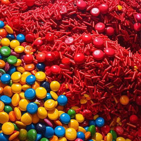Colorful candies background. Top view of colorful candies.の素材
