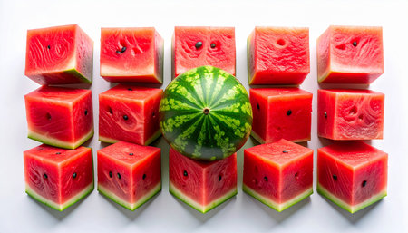 Slices of watermelon on a white background. Top view.の素材