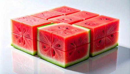Slices of watermelon on a white background, close-upの素材