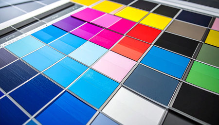 multicolored palette of paint on a white background close-upの素材